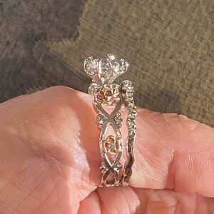 Two-Tone Rose and Silver Engagement & Wedding Ring Set Size 11